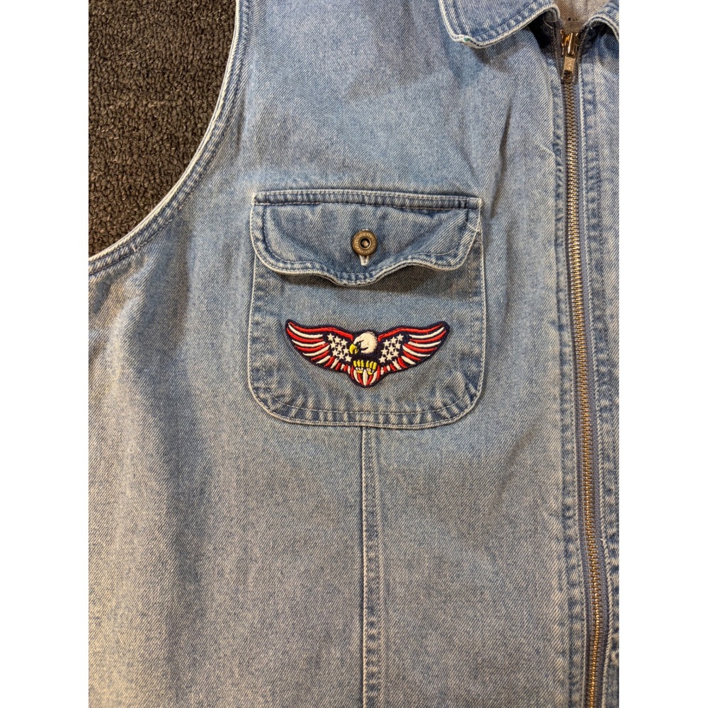 Faded Glory Womens 20W Denim Vest Harley Davidson Patch Eagle Light Wash Zip Up - Picture 3 of 10